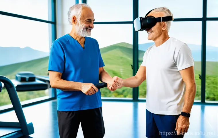 요양병원 재활 프로그램의 특징 - **Prompt:** A serene and joyful older Italian woman, elegantly dressed in comfortable, modest daywea...