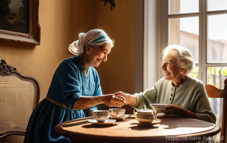 요양병원 간병 서비스 후기 - **"A vibrant and warm common area in a modern assisted living facility (RSA). Elderly residents are ...