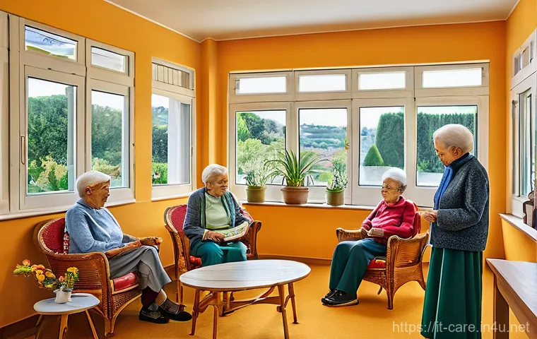 요양병원 입원 성공 사례 - **Prompt:** A warm, inviting common room in a modern Italian RSA (Residenza Sanitaria Assistenziale)...
