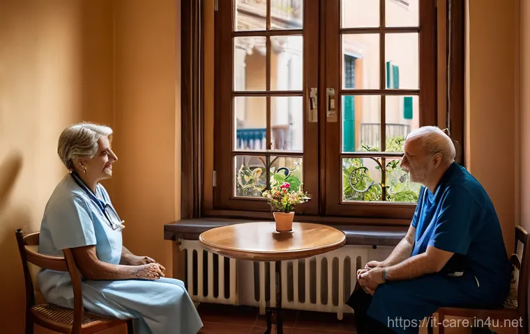 말기암 환자 요양병원 후기 - **Prompt:** A heartwarming depiction of home palliative care in a traditional, cozy Italian apartmen...