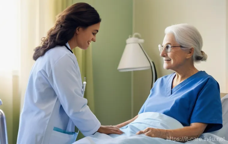 요양병원과 일반 병원 비교 - **Prompt:** A serene and impeccably clean hospital room in Italy. A compassionate female doctor, dre...