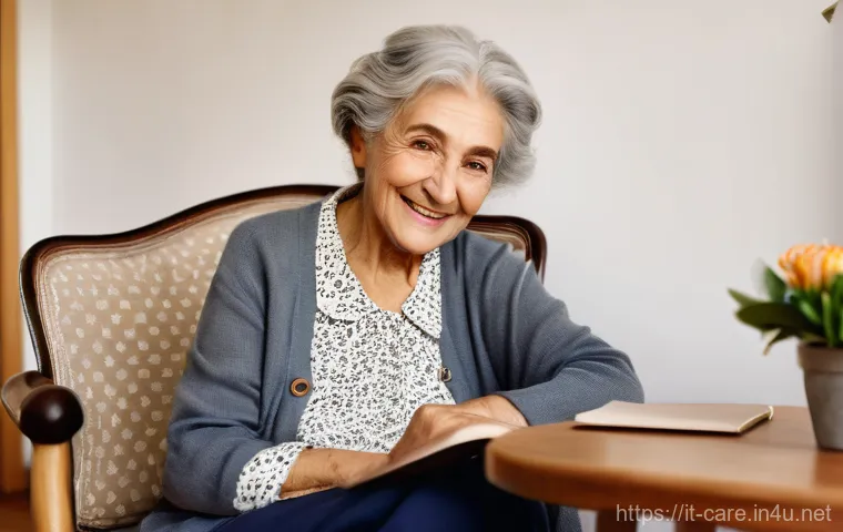 요양병원 환자 상태 관리 팁 - A heartwarming scene inside a cozy, personalized nursing home room in Italy. An elderly Italian woma...