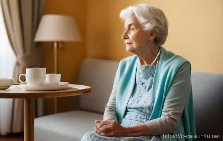 요양병원 환자 상태 관리 팁 - A bright, cheerful common area of a modern Italian nursing home. An elderly Italian man, with a gent...