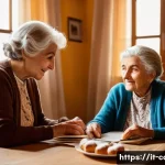 요양병원 장기입원 후기 - **Prompt:** A cozy, warmly lit Italian living room with an elderly nonna (grandmother) dressed in a ...