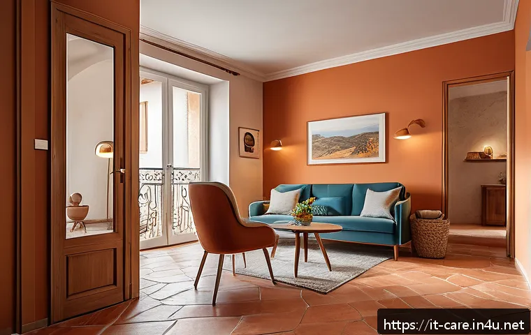 요양병원에서 제공하는 서비스 - A cozy, modern senior living room in Italy equipped with advanced home automation technology: visibl...