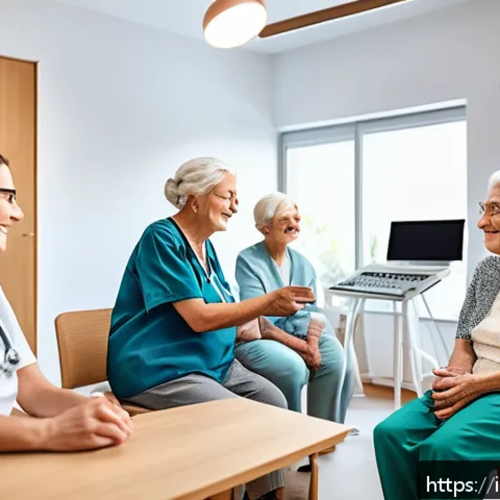 요양병원에서 제공하는 교육 프로그램 - A modern elderly care facility in Italy featuring a diverse team of healthcare professionals includi...