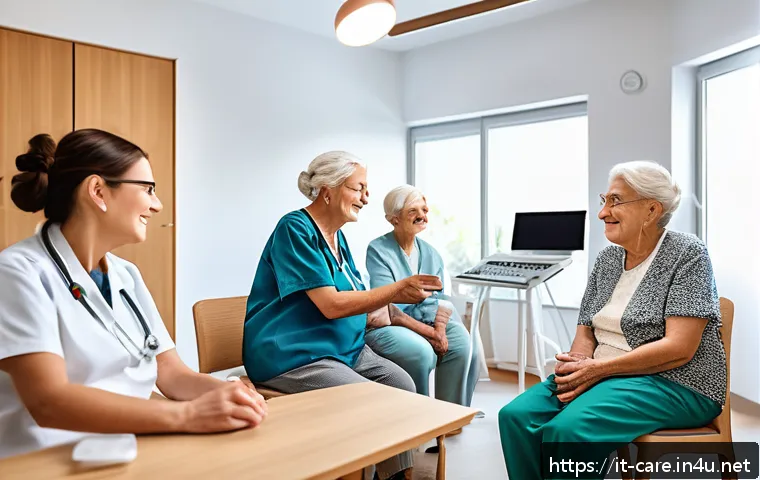요양병원에서 제공하는 교육 프로그램 - A modern elderly care facility in Italy featuring a diverse team of healthcare professionals includi...