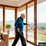 요양병원에서 제공하는 치료 장비 - A modern Italian elderly living room equipped with discreet environmental sensors on walls and windo...