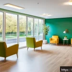 요양병원과 요양원 비용 비교 - A bright and modern Italian elderly care facility interior, featuring spacious private rooms with si...