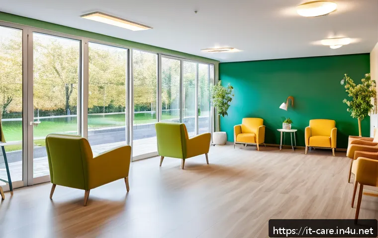 요양병원과 요양원 비용 비교 - A bright and modern Italian elderly care facility interior, featuring spacious private rooms with si...